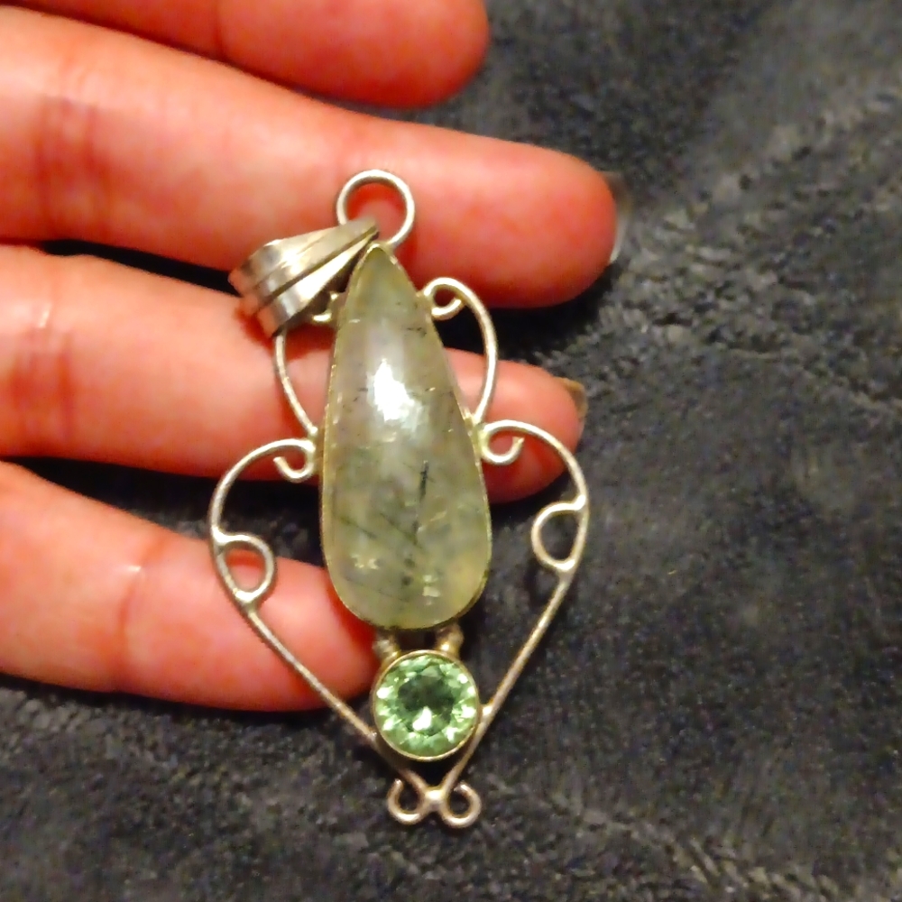 Gorgeous prehnite & aquamarine accented pendant